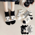 5 Pairs/Lot Socks Women's Short  Ankle Low Cut No-Show Foot Cute Bear Hearts Print  School Cotton  Breathable Set Casual Retro