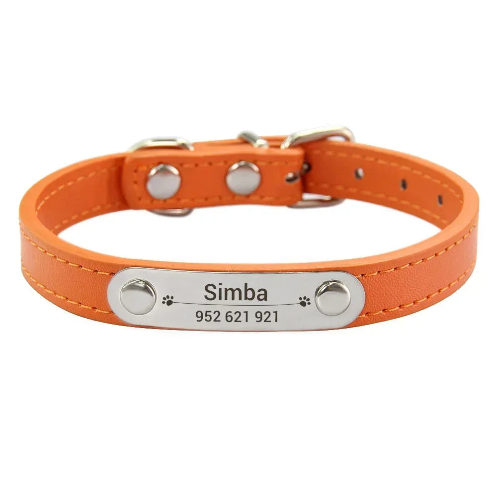 Personalized Dog Collar with Name Engraving – Anti-Lost PU Leather Collar for Dogs and Cats