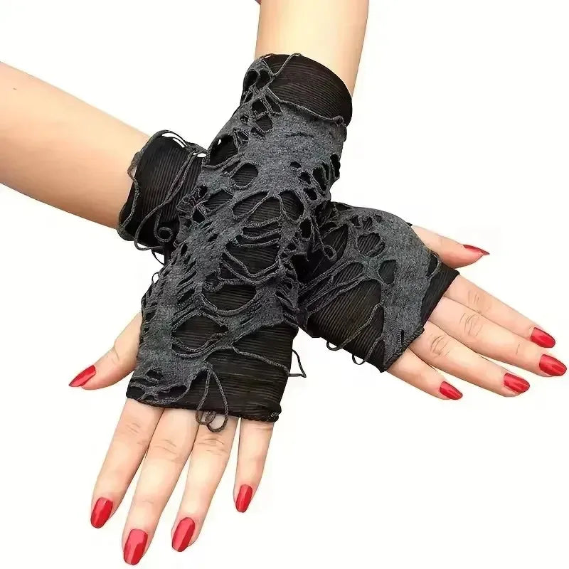 New Hot Sale Fashionable Simple Gothic Fingerless Gloves Unisex Tear Design Stretchy for Party Preparation and Durable