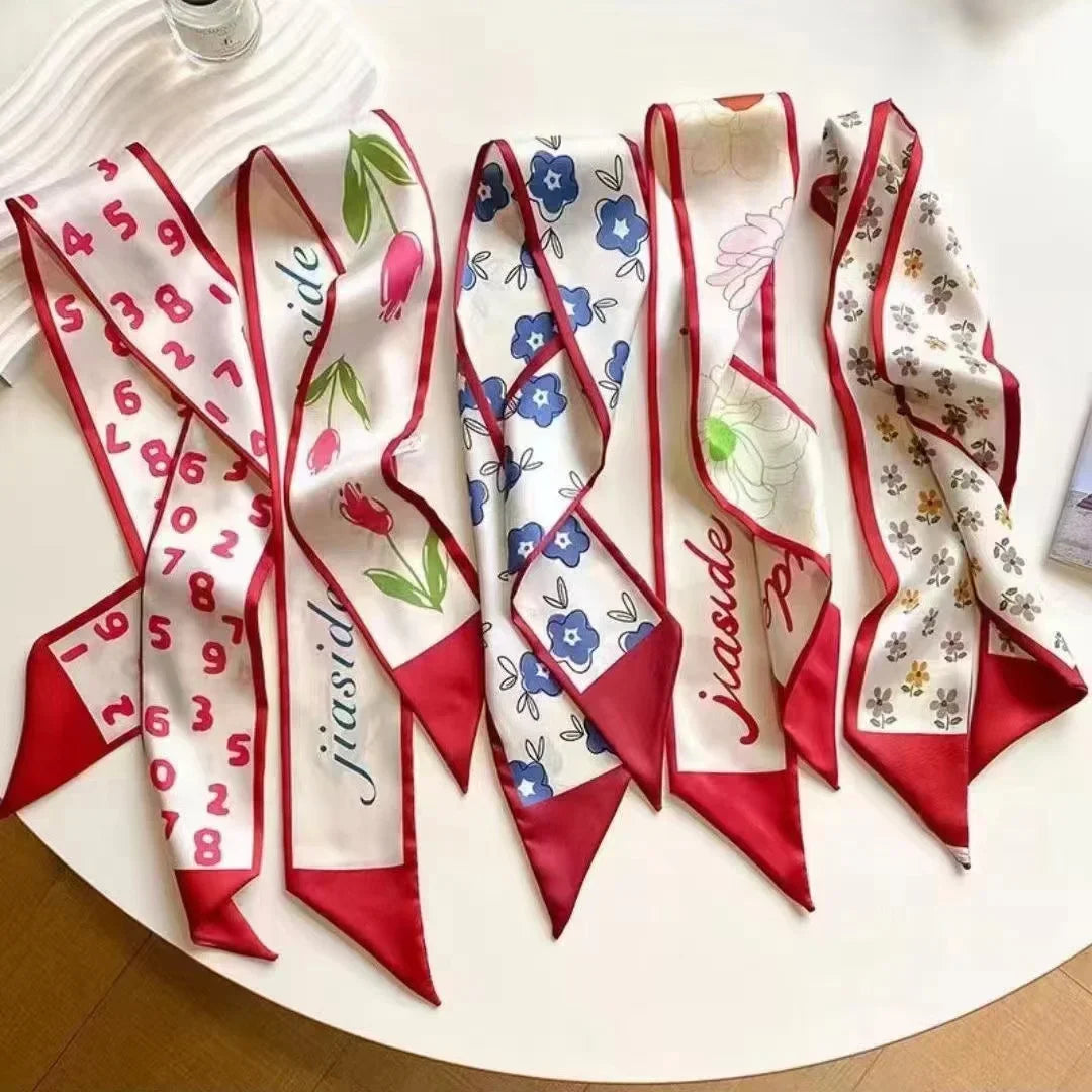 5pcs/set Series Silk Satin Scarf Women Cloth Hair Bands Headdress Accessories Lady Scarves Ribbon Neck Ties for Bag Handle