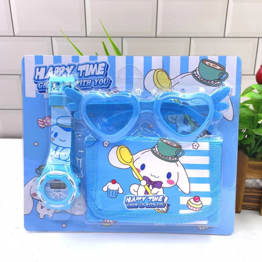 Sanrio Children's Watch Set, Hello Kitty Fashion Watch with Children's Wallet and Glasses, Melody Kulemi Cartoon Watch