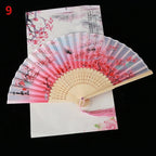 Vintage Silk Folding Fan Bamboo Tassel Decorative Hand Fan