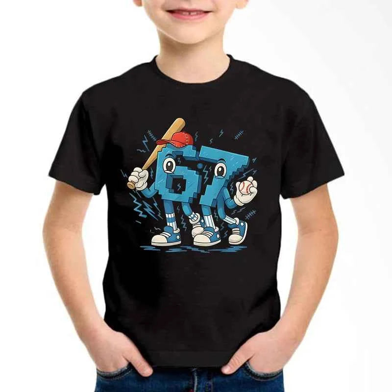 New Funny Six Seven Italian Brainrot 67 Number Graphic Print T-Shirt Boy/Girl Summer Short Sleeved Kids Comfortable Tshirt Top