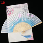 Vintage Silk Folding Fan Bamboo Tassel Decorative Hand Fan