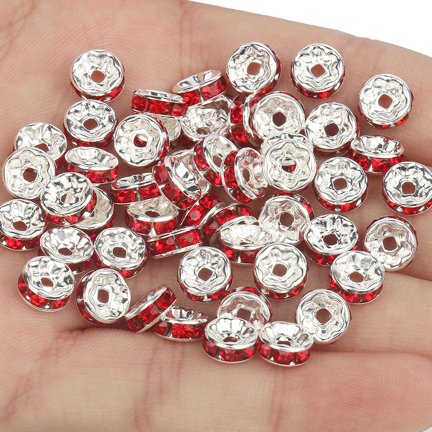 50pcs Rhinestone Spacer Beads Multi-color Crystal Metal Spacers Rondelle Beads for Jewelry Making DIY Bracelets Accessories