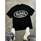 【New Arrival】Von Dutch Originals Oval Logo Oversized Graphic T-Shirt | Y2K Streetwear White Cotton Short Sleeve Tee
