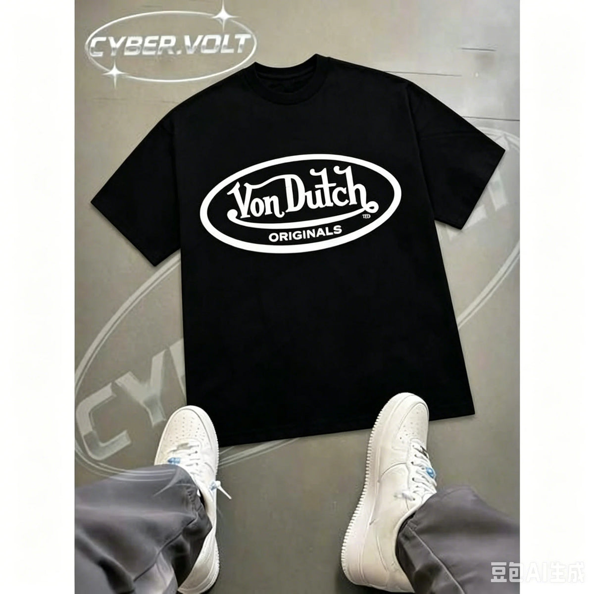【New Arrival】Von Dutch Originals Oval Logo Oversized Graphic T-Shirt | Y2K Streetwear White Cotton Short Sleeve Tee