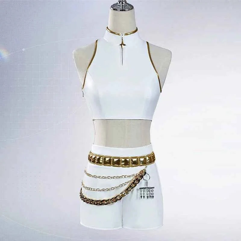 KPop Rumi Mira Zoey White Singing Suit Women Girls Halloween Party Role Playing Outfit Cosplay Costume Wig for Adult Children