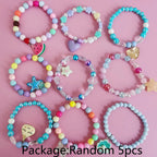 5Pcs/Set Children Cute Unicorn Cartoon Heart Star Bracelet For Kids Girls Elastic Candy Beads Bracelets Lovely Jewelry