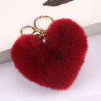 New Heart Plush Hair Ball Keychain Women Leopard Pompom Love Car Key Chain Bags Pendant Hairball Key Rings Jewelry