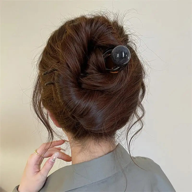Fashion Colored Pearl U-Shaped Hair Sticks Hairpin Hair Fork Bun Sweet Trendy Acrylic Hair Clip for Women Girls Hair Accessories