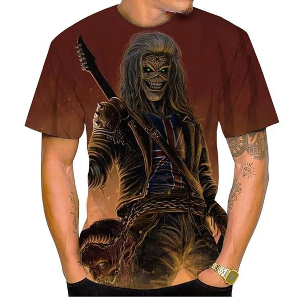 Summer Fashion Nostalgic 3D Printed Heavy Metal Music Devil Cool Fashion Personalized T-shirt