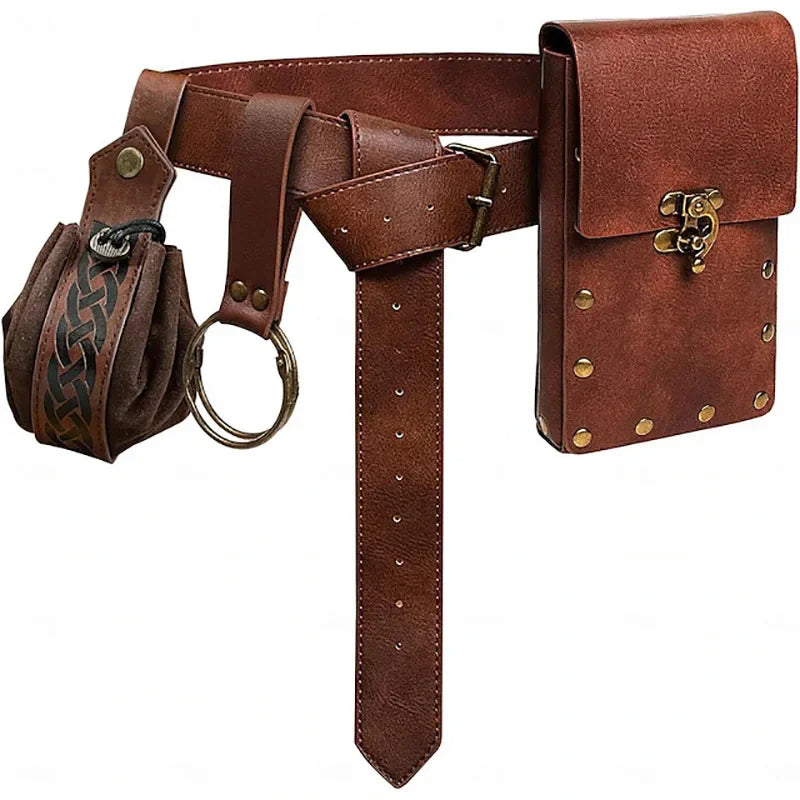 4PCS/1PCS MedievalCosplayLeather Belt Copper Coin Waist Bag Renaissance Dress Steam Belt Role Playing Halloween Belt Set Cosplay