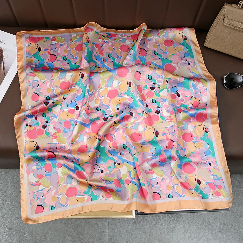 2025 Silk Shawl Print Headscarf Cat Hair Wrap Neckerchief Female Satin Square Scarf For Women Headband Foulard Hijab Bandana