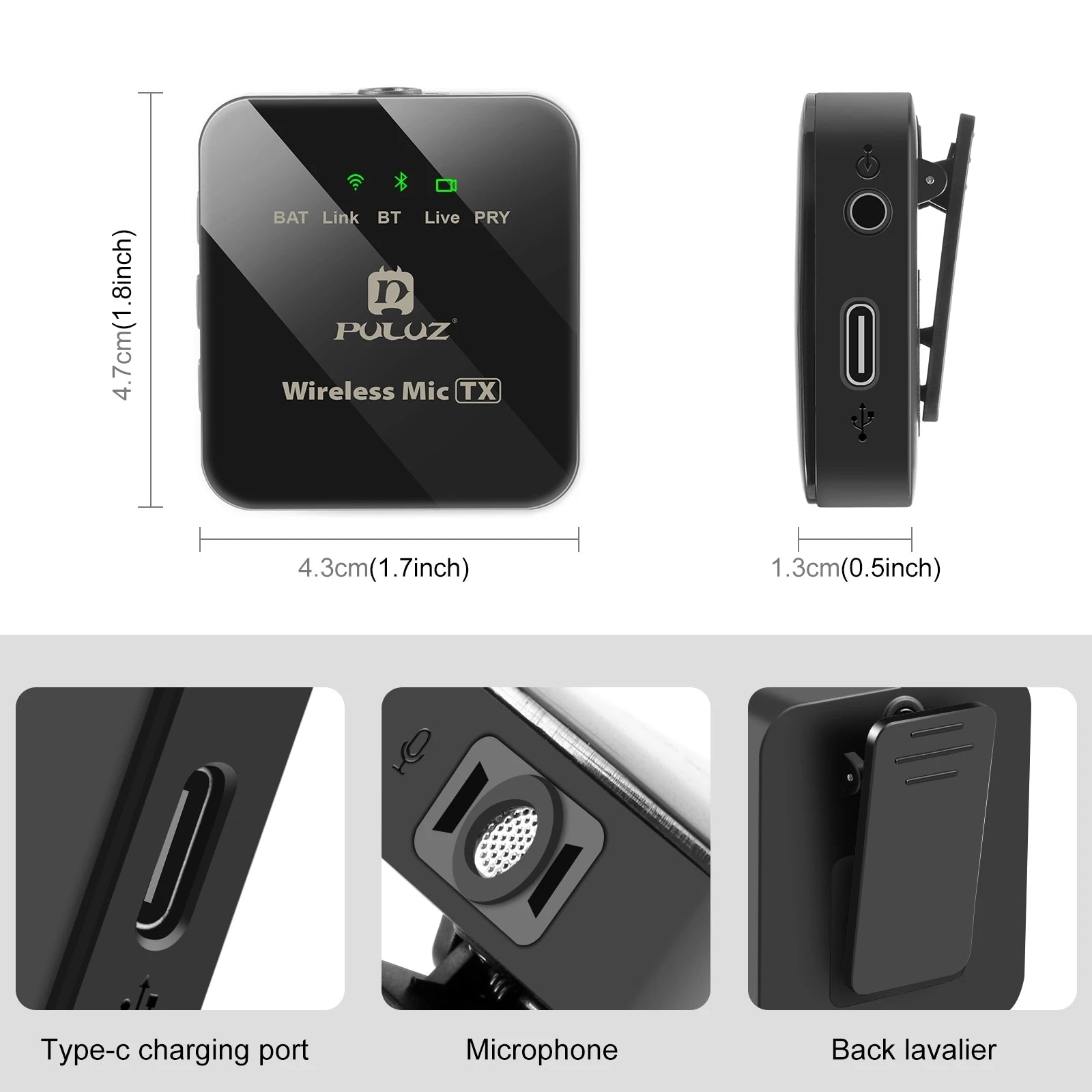 PULUZ Wireless Lavalier Microphone for iPhone / iPad / Type-C Phone, 8-Pin / Type-C Receiver and Dual Microphones