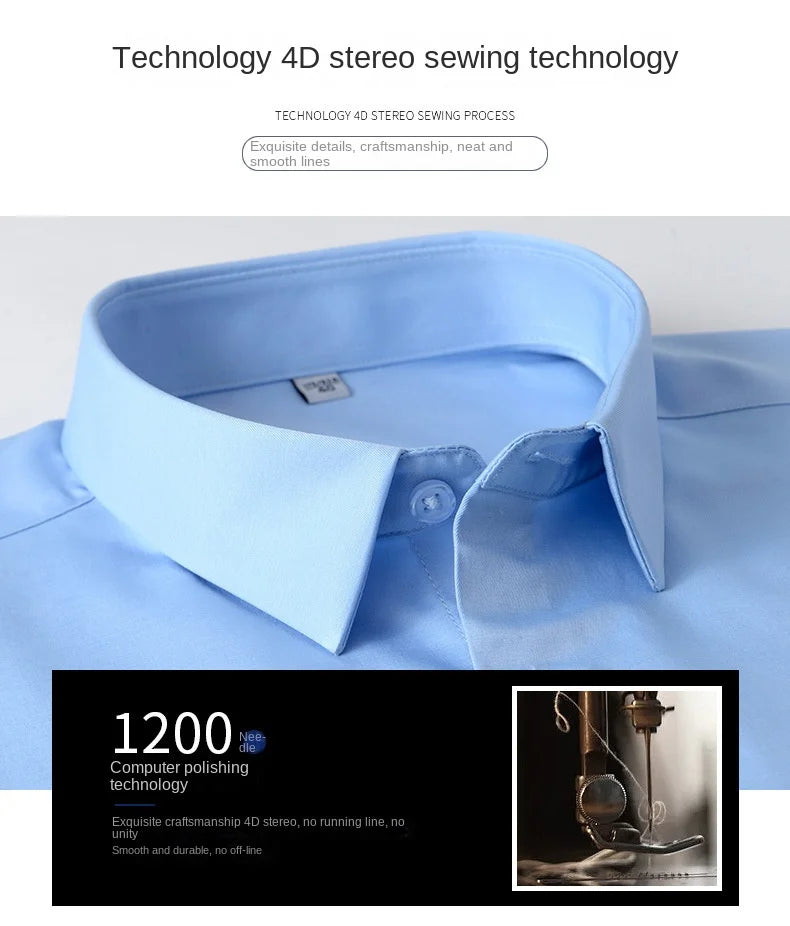 Summer shirt, men's white glossy non ironing shirt, men's wrinkle resistant ice silk casual high-end seamless business shirt