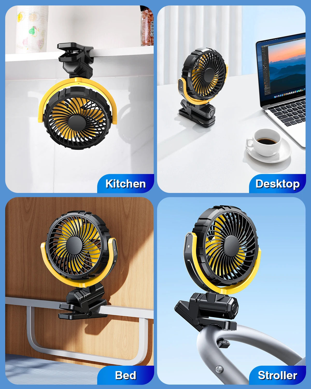 Hipacool Car Cooling Clamp Fan 2000mAh USB Rechargeable Fan Burshless Cooler 900° Rotatable Portable Cooling Tool Car Electronic