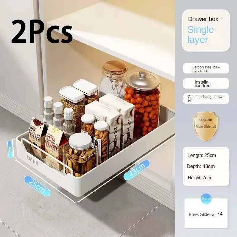 New Kitchen Storage Rack with Slide Rails Pull-out Kitchen Drawer Type Storage Tray Spice Box Storage Shelf Cabinets Organizer