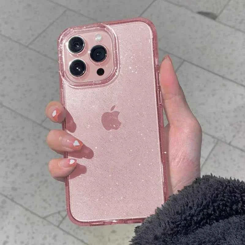 Pink Glitter Bling Clear Soft Case for IPhone 17 Air 16 15 14 13 12 11 Pro Max Plus 17Pro 16Pro 16e I Phone Women Fundas Cover