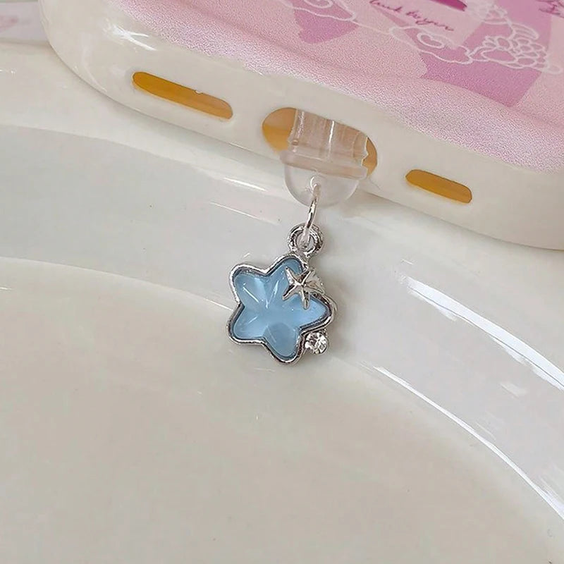 Diamond Star Dust Plug Charm Fashion Ladies Charge Port Plug For iPhone Type C Micro USB Dust Protection Cap Phone Pendant Gift