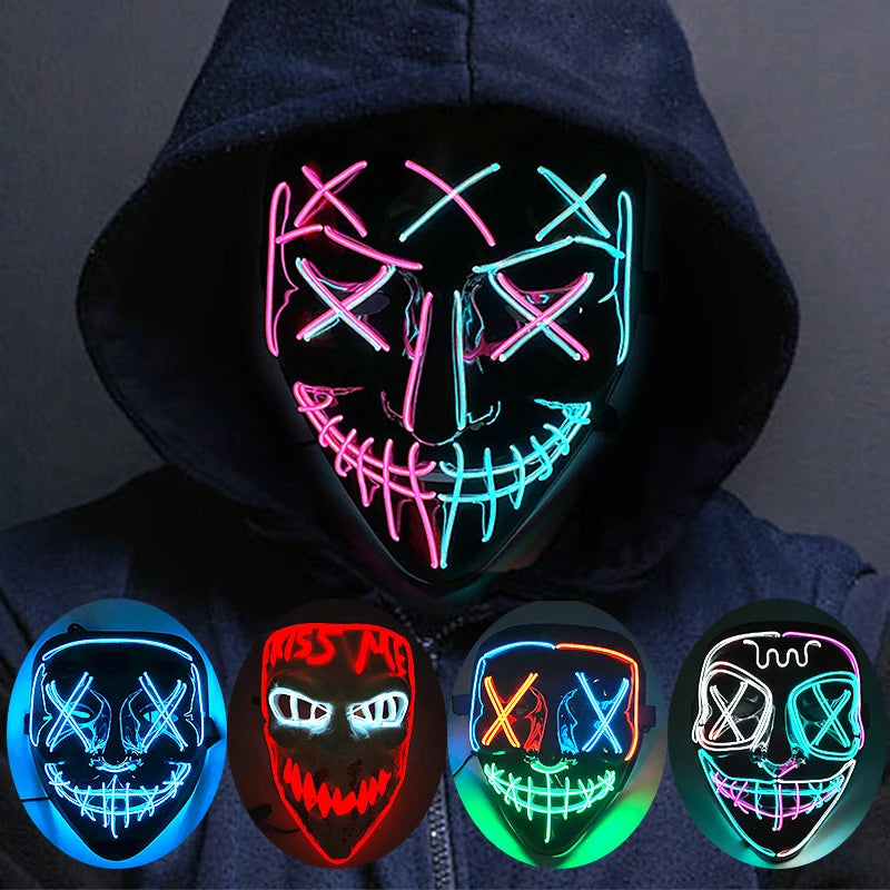 Wireless Neon LED Purge Mask – Glowing Halloween Cosplay Mask
