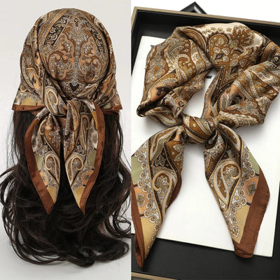 Bohemian Style Print Luxury Brand Silk Square Scarf Women Satin Shawls Neckerchief Wrap Scarves Bandana Hair Hjiab Floral