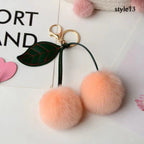 Cute Fluffy Cherry Fur Ball Keychain Bag Pendant Charm