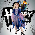 Halloween Party Costumes Witch Dress for Girls Kids Cosplay Carnival Witch Costume Pumpkin Dress Up With Bag Hat Wand Clothing