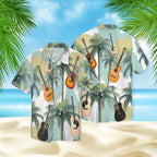 Guitar Bass Pattern Hawaiian Shirts For Men Vintage Musical Instrument 3D Printed Blouse Summer Loose Aloha Shirts Short Sleeves