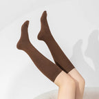 100% Merino Wool Ladies Stockings Fashion Solid Color Knitted Pile Socks Fashion Padded Warm Leggings Women's New 2025