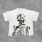 Vintage Dark Centipede Skeletal Graphic Cotton Print T-shirt Men Y2K Summer Short Sleeves Oversize T-shirt Women Casual Tee Tops