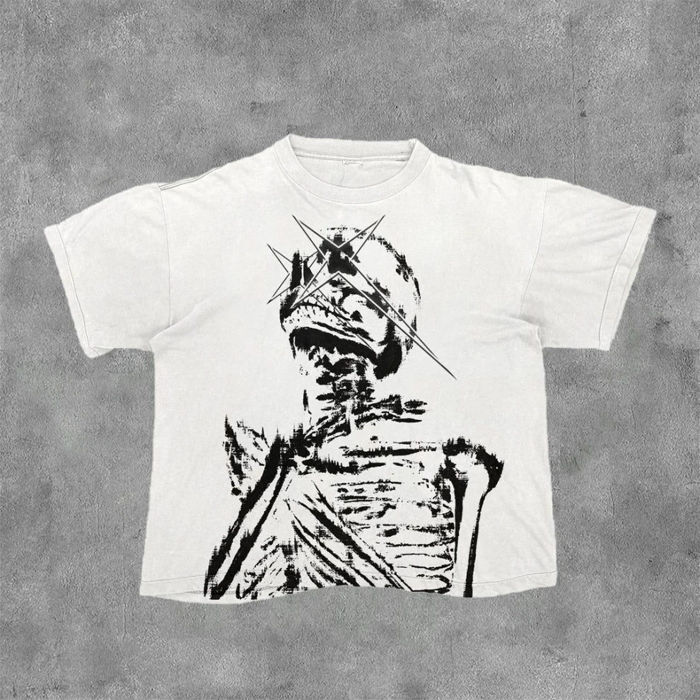 Vintage Dark Centipede Skeletal Graphic Cotton Print T-shirt Men Y2K Summer Short Sleeves Oversize T-shirt Women Casual Tee Tops