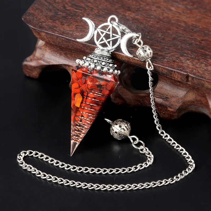 54x24mm Natural Stone Crystal Reiki Pendulum Three Phases Moon Hexagonal Cone Amethysts Charms for Jewelry Making DIY Necklace