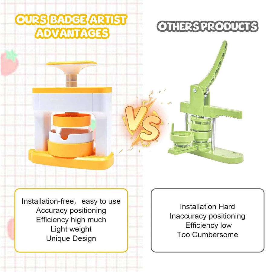 Badge Maker for Kids, DIY Pin Button Badge Maker Machine, Portable Press Machine Badge Punch Kit with 48 Patterns Badges