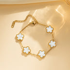 1 PCs Adjustable  Stainless Steel Plant Flower Bracelet With Five Leaf Petals Women's Luxury Gifts Clover Fashion Jewelry