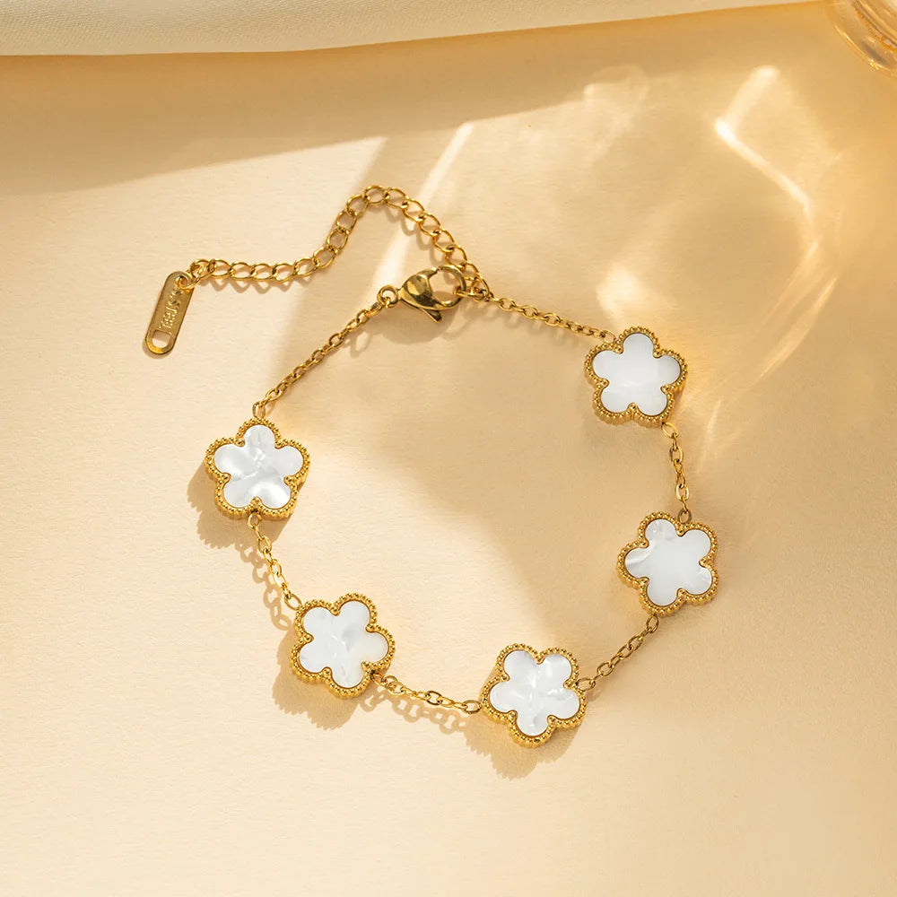 1 PCs Adjustable  Stainless Steel Plant Flower Bracelet With Five Leaf Petals Women's Luxury Gifts Clover Fashion Jewelry
