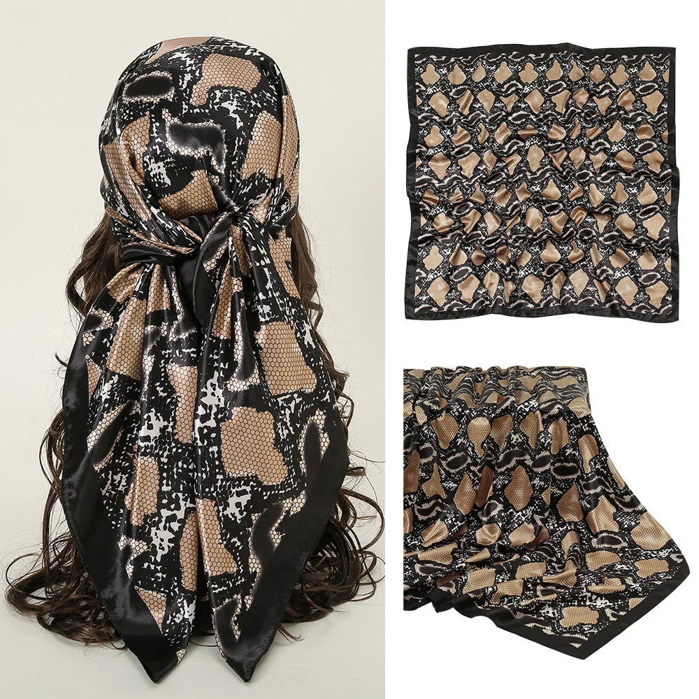 90*90cm Square Silk Scarf Women Print Scarves Satin Shawl Wrap Hijab Female Headband Bandana Foulard Neckerchief