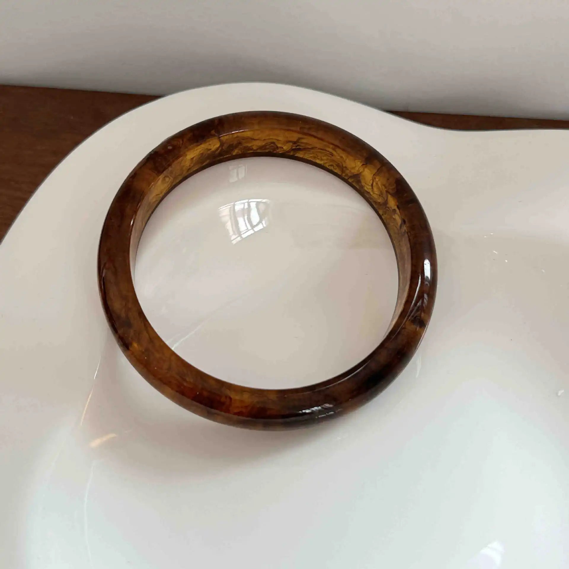 Retro Brown Resin Bangles Acrylic Marble Bracelet For Women Fashion Party Jewelry Gift