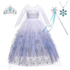 Disney Kid Girls Cosplay Frozen Elsa Mesh Costumes Snow Queen Elsa Princess Long Dress Halloween Party Carnival Clothes Vestido