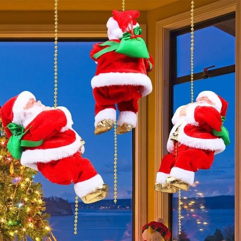 Santa Claus Who Can Climb the Rope, Electric Toys, Ladder Beads, Christmas Gifts, Decorative Music Doll Beads