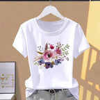 Women Print Floral Sports Fashion Casual Explosive Short Sleeve T-shirt Graphic Tshirts  Women Clothes  Oversized T Shirt