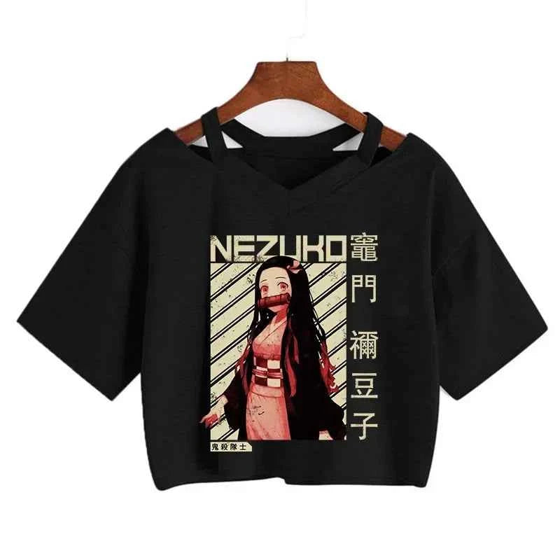 Demon Slayer T Shirt Nezuko Tshirt Women Kimetsu No Yaiba Crop Top Tees Japanese Anime Tanjirou Kamado Tops Manga T-shirt Female