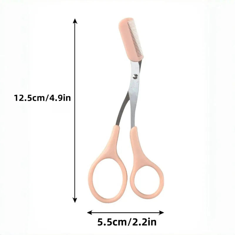 Pink Eyebrow Trimming Scissors – Built-In Comb Grooming Tool