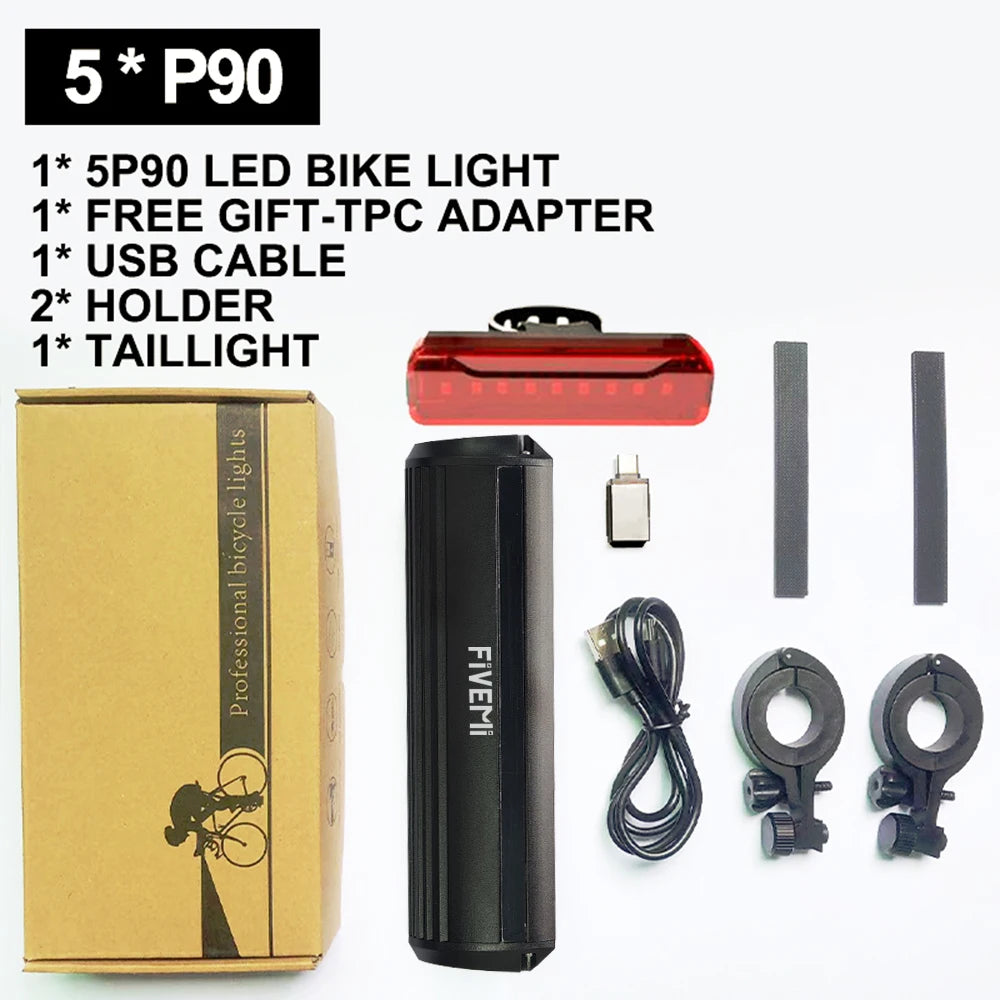 Fivemi 5Led MTB Bicycle Lights 10000MAH Rechargeable Bike Light Flashlight Outdoor Cycling Bike Accessories for Electric Scooter