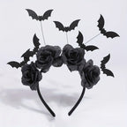 1 Piece Halloween Party Headband - Cute Witch Hat with Black Artificial Flowers, gothic Bat Clip, Dark Role-Playing Accessory