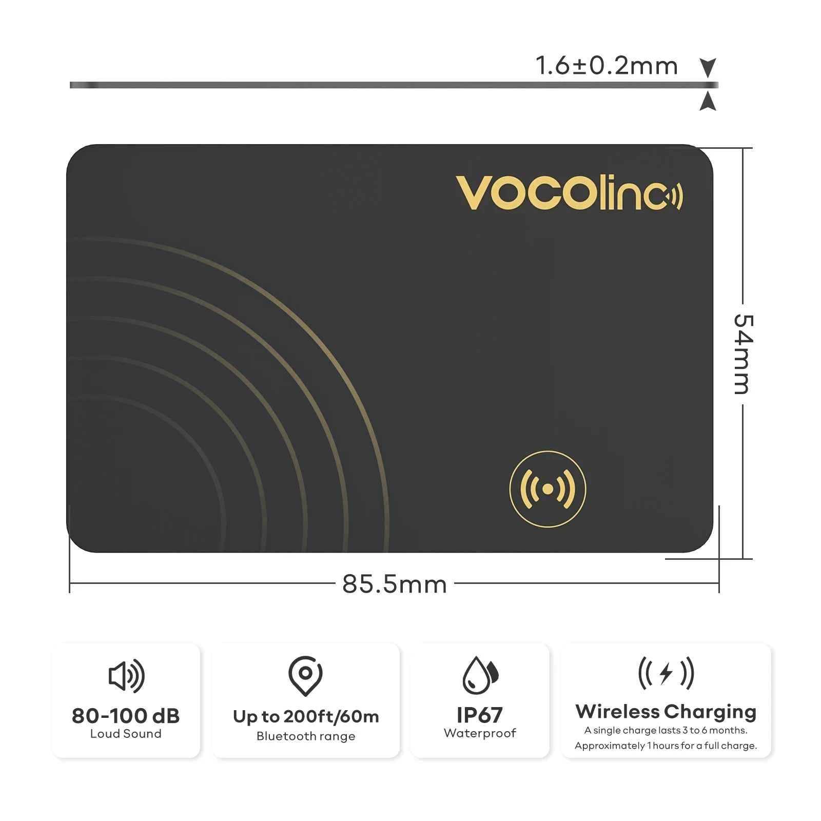 1/2Pcs VOCOlinc Wireless Charging Bluetooth Tracking Card,Global locator, Smart Tag, Item Finder, Use with Find My (IOS Only)