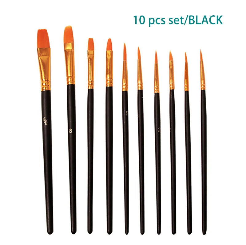 10 Pcs Set Nylon Hair Children's Artists Painting Brush Art Special Multifunction Hook Line Short Pointed Pen Available 4 Colors