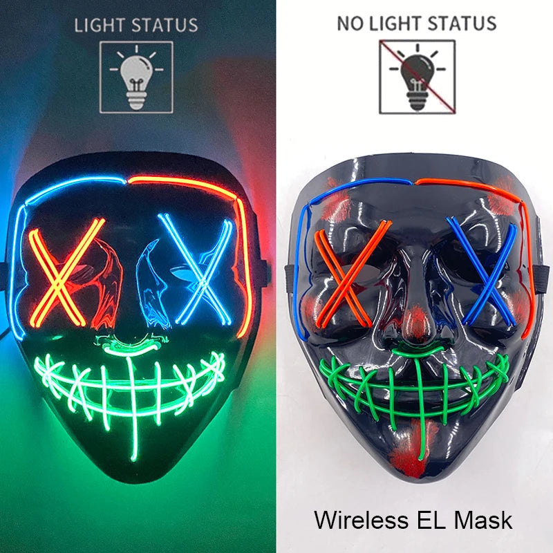 Wireless Neon LED Purge Mask – Glowing Halloween Cosplay Mask