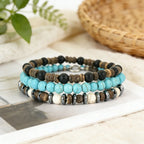 Casual 3Pcs/Set Wooden Stone Beads Bracelet Unisex Apparel Accessories Coconut Shell Howlite Onyx Beaded Meditation Yoga Braslet