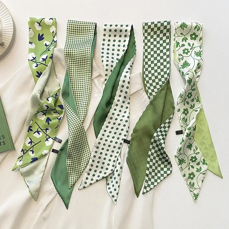 5pcs/set Series Silk Satin Scarf Women Cloth Hair Bands Headdress Accessories Lady Scarves Ribbon Neck Ties for Bag Handle